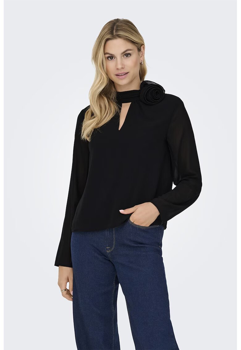 JDY Bluza uni cu detaliu floral - Negru