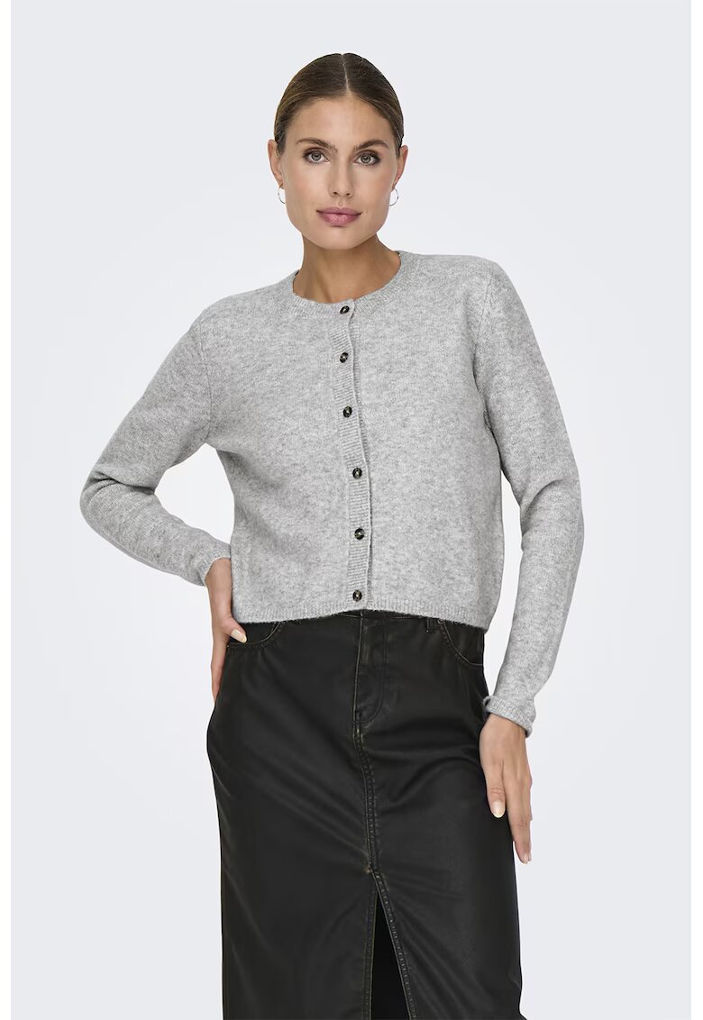JDY Cardigan tricotat fin cu nasturi - Gri deschis melange