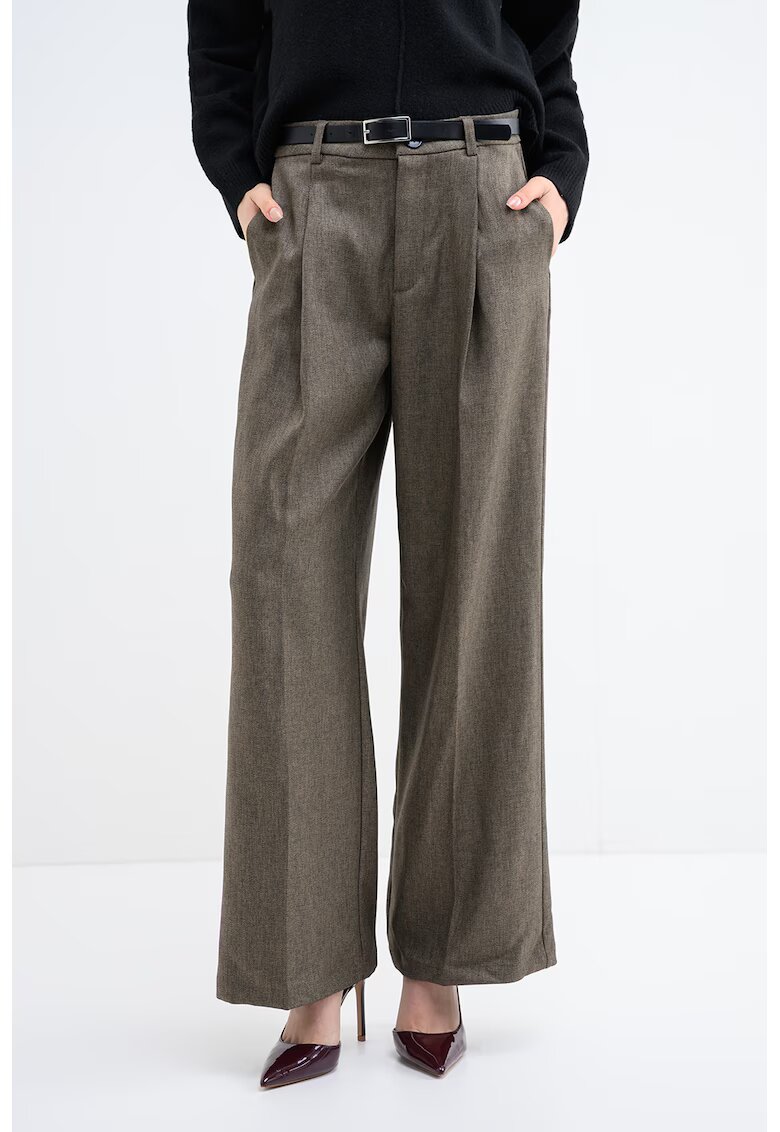 JDY Pantaloni ampli cu pliuri frontale - Negru/Maro