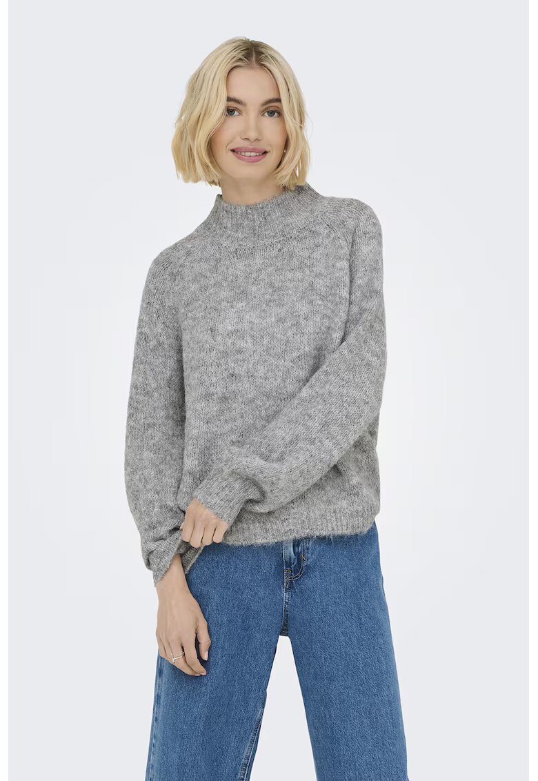JDY Pulover din amestec de lana cu guler inalt - Gri melange