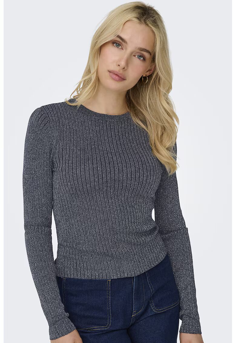 JDY Pulover slim fit cu striatii si detalii stralucitoare - Gri carbune