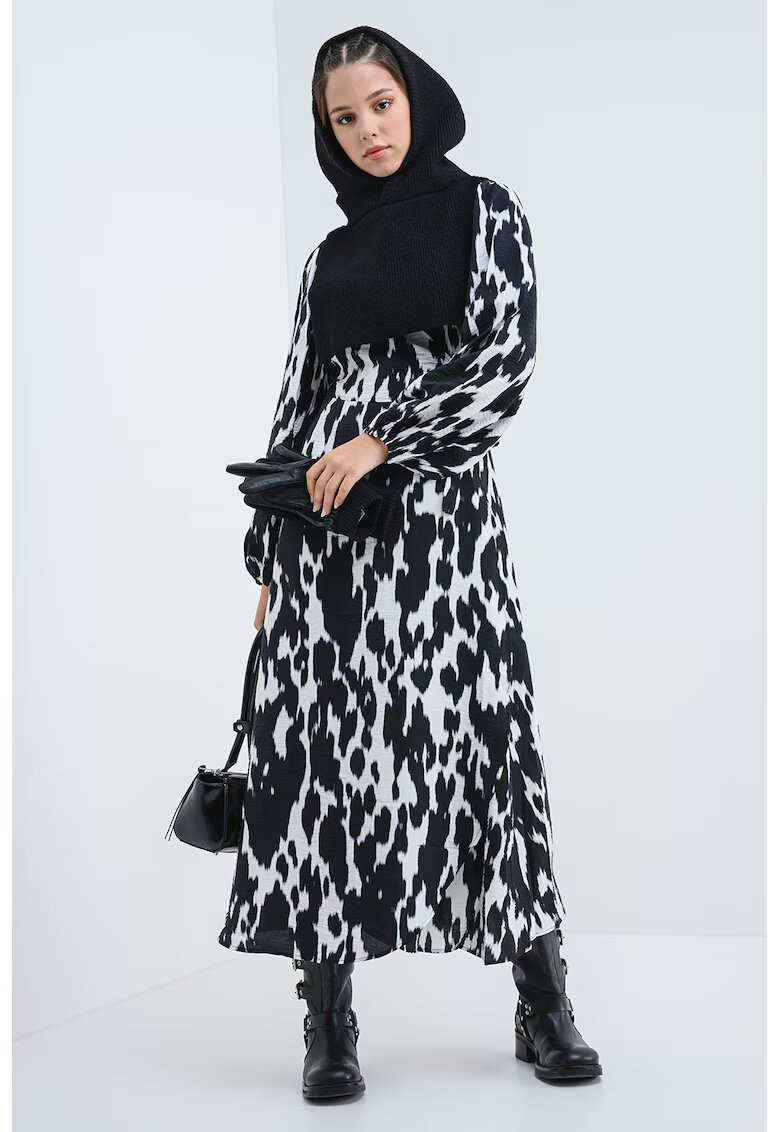 JDY Rochie lunga cu animal print - Alb/Negru