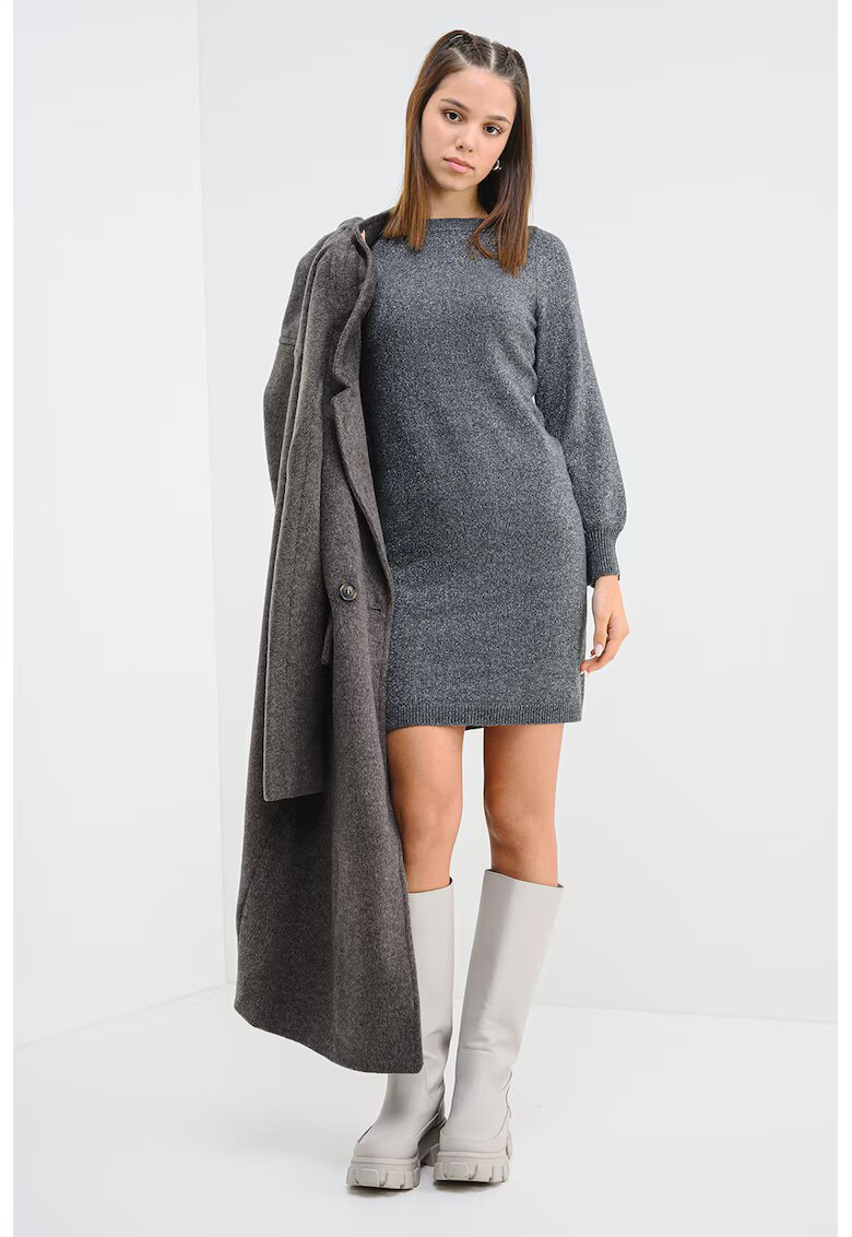 JDY Rochie mini cu decolteu la baza gatului si maneci lungi - Gri/Argintiu