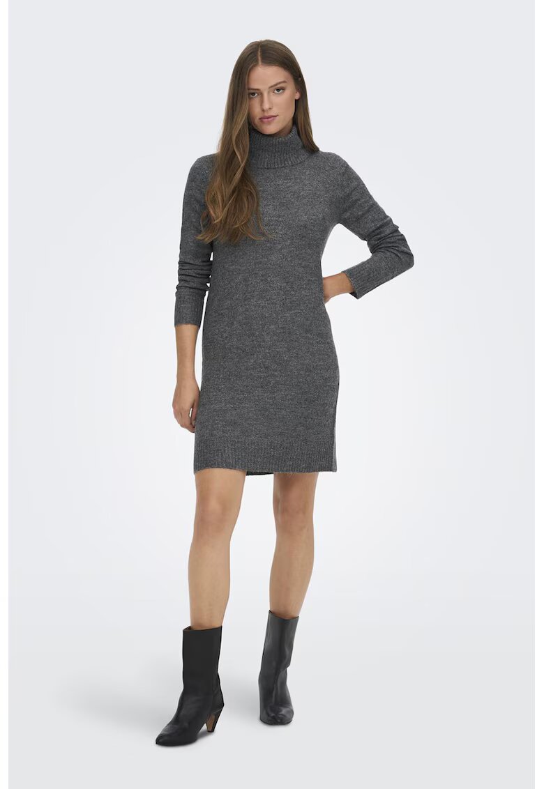 JDY Rochie-pulover tricotata fin cu guler inalt - Gri melange