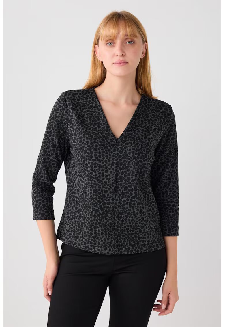 JIMMY KEY Bluza cu decolteu in V si animal print - Negru