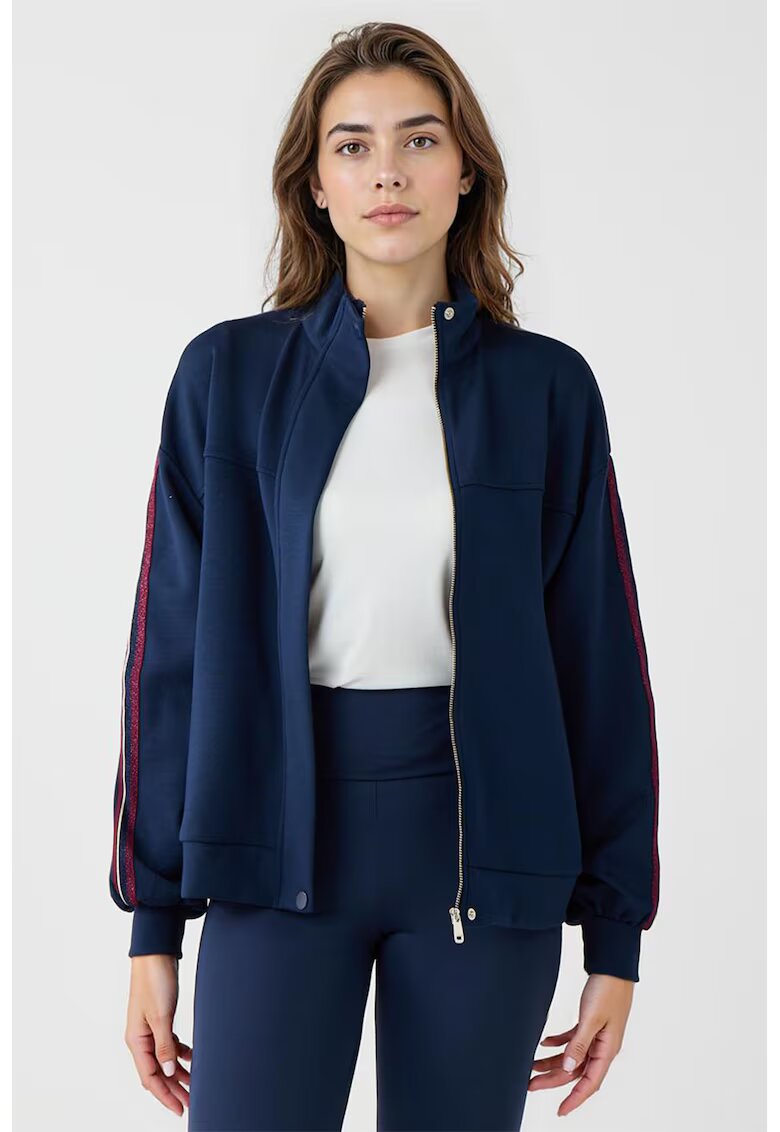 JIMMY KEY Bluza de trening din amestec de modal cu fermoar - Alb/Rosu inchis/Bleumarin