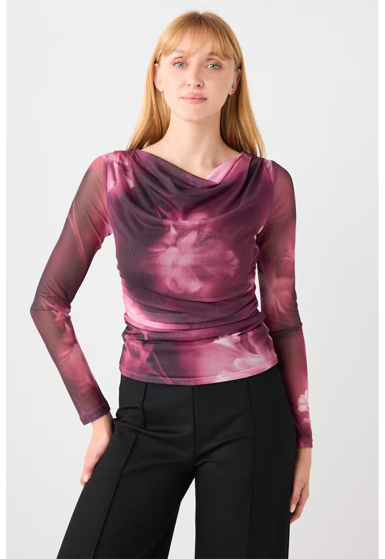 JIMMY KEY Bluza slim fit cu decolteu drapat - Violet/Roz
