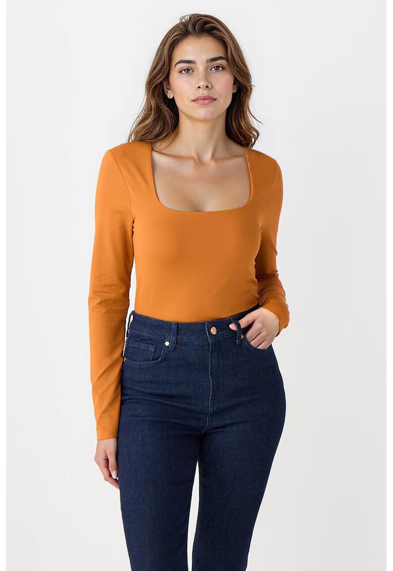 JIMMY KEY Bluza slim fit cu decolteu patrat - Caramel