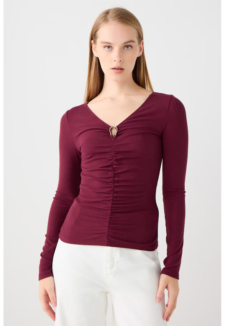 JIMMY KEY Bluza slim fit cu drapaj frontal - Visiniu