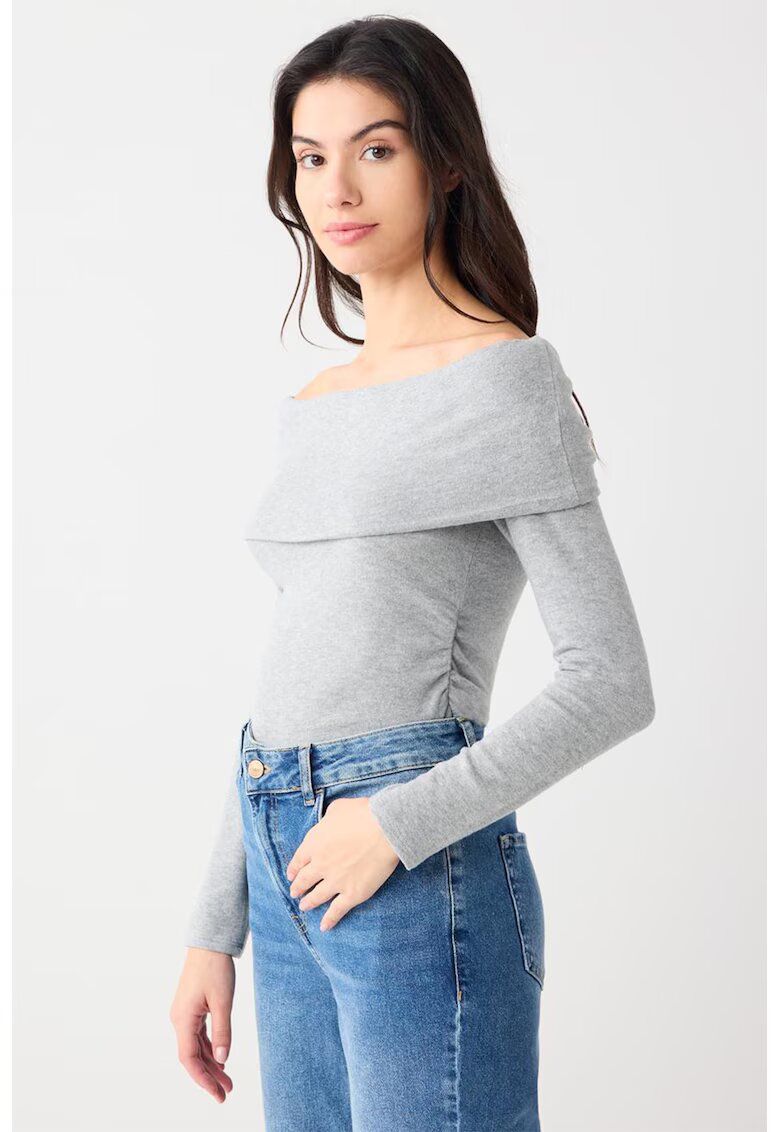 JIMMY KEY Bluza slim fit din amestec de modal cu decolteu pe umeri - Gri deschis