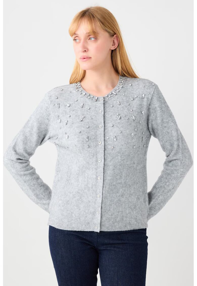 JIMMY KEY Cardigan cu nasturi si strasuri - Gri deschis melange