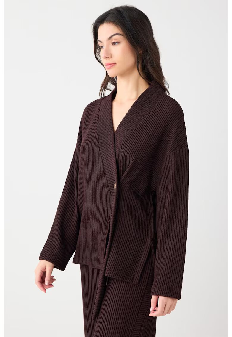 JIMMY KEY Cardigan striat cu decolteu in V - Maro inchis