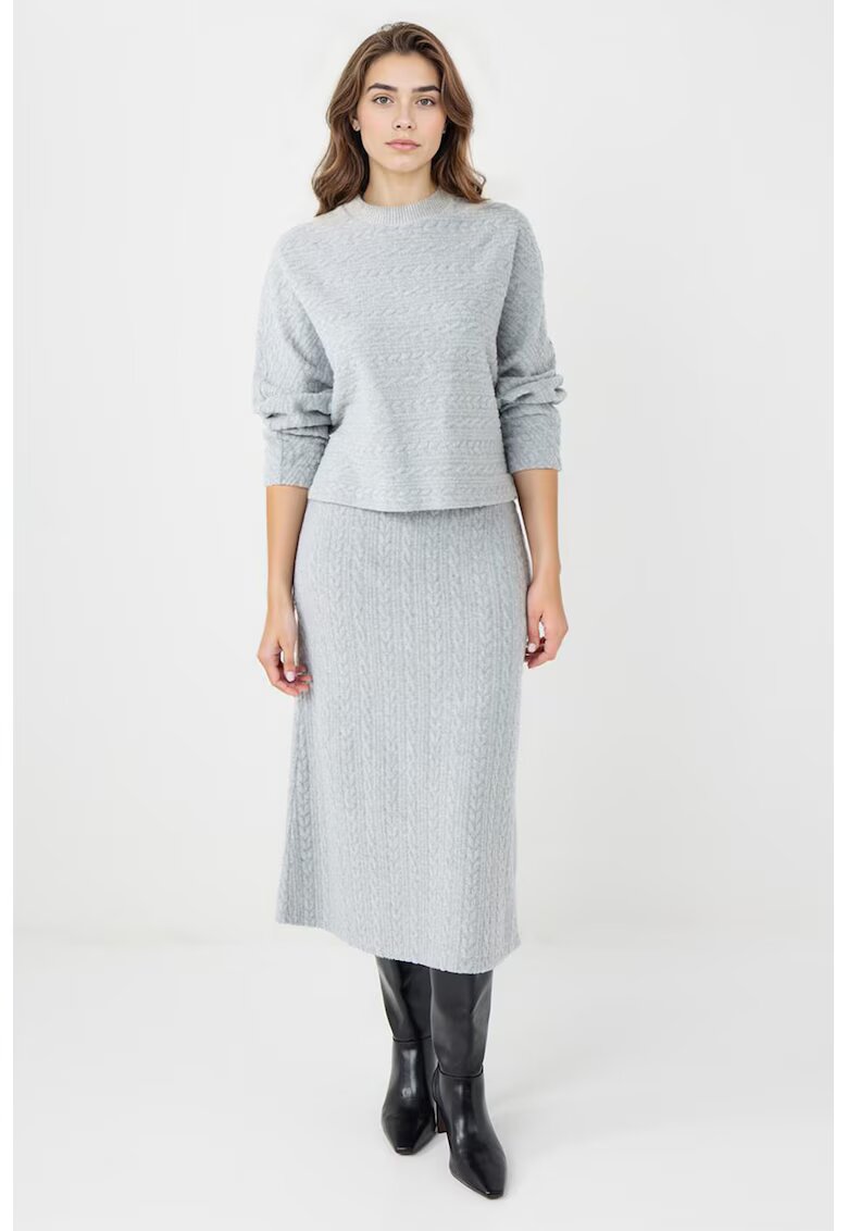 JIMMY KEY Fusta midi cu model torsade - Gri deschis