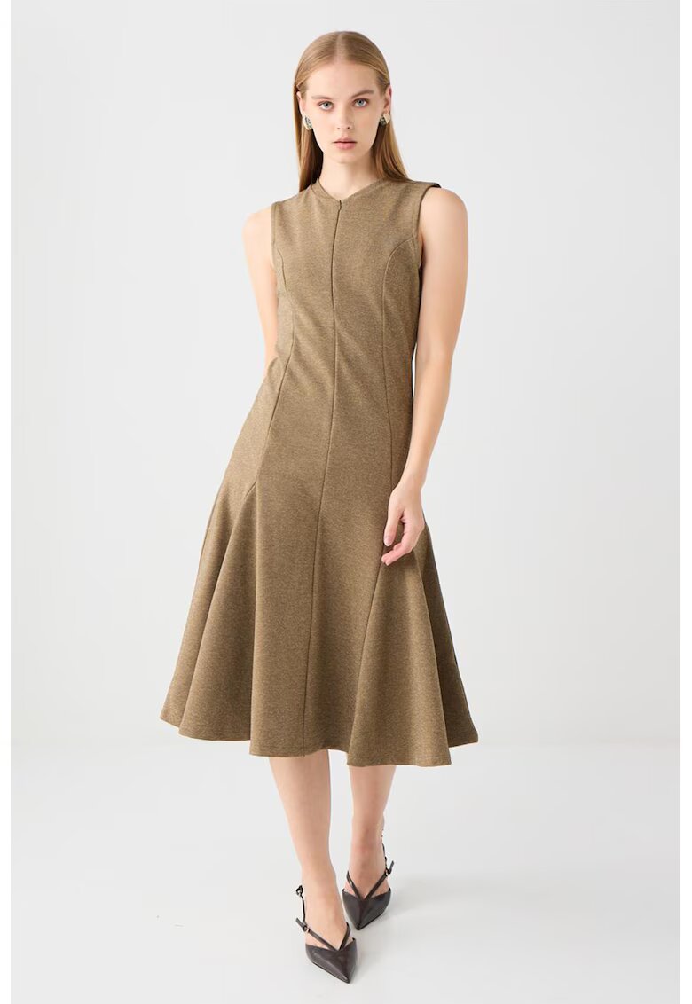 JIMMY KEY Rochie midi cu fenta cu fermoar - Maro deschis melange