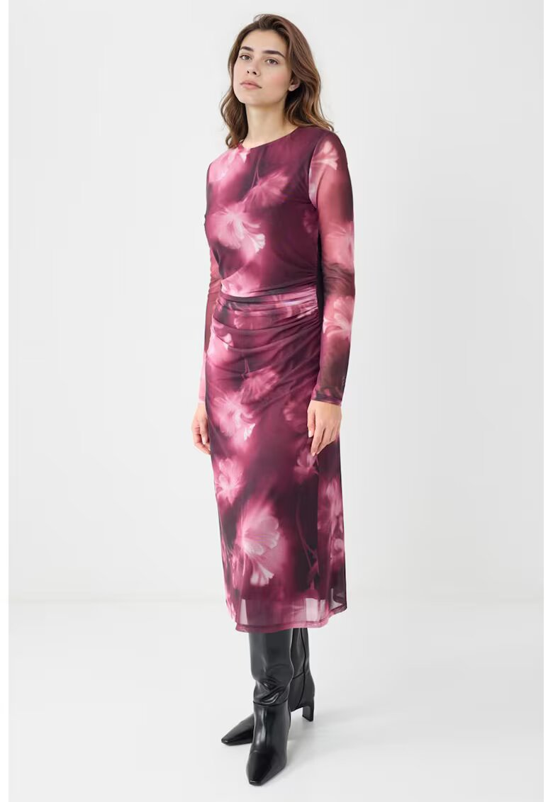JIMMY KEY Rochie midi cu model si decolteu la baza gatului - Rosu/Violet/Roz