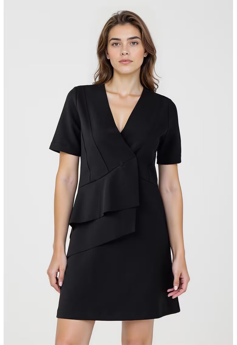 JIMMY KEY Rochie scurta cu volane si decolteu in V - Negru
