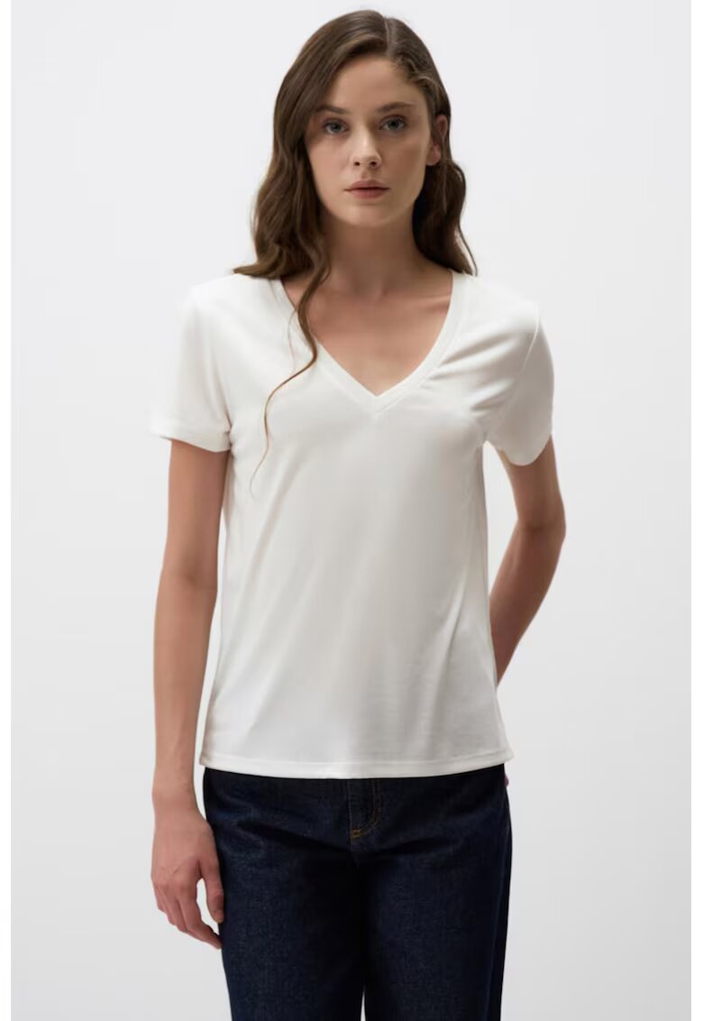 JIMMY KEY Tricou din amestec de modal cu decolteu in V