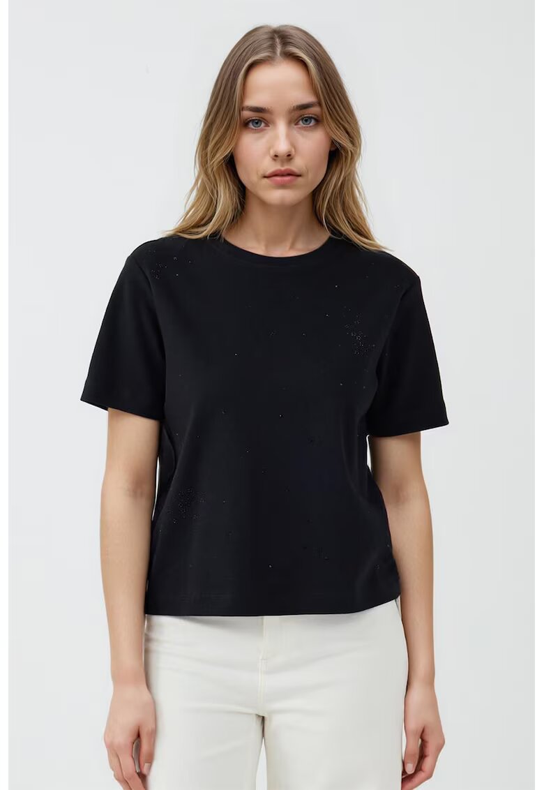 JIMMY KEY Tricou din bumbac cu decolteu la baza gatului - Negru
