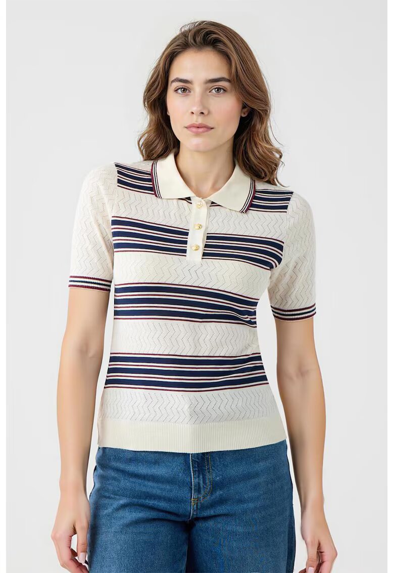 JIMMY KEY Tricou polo cu dungi - Alb murdar/Bleumarin
