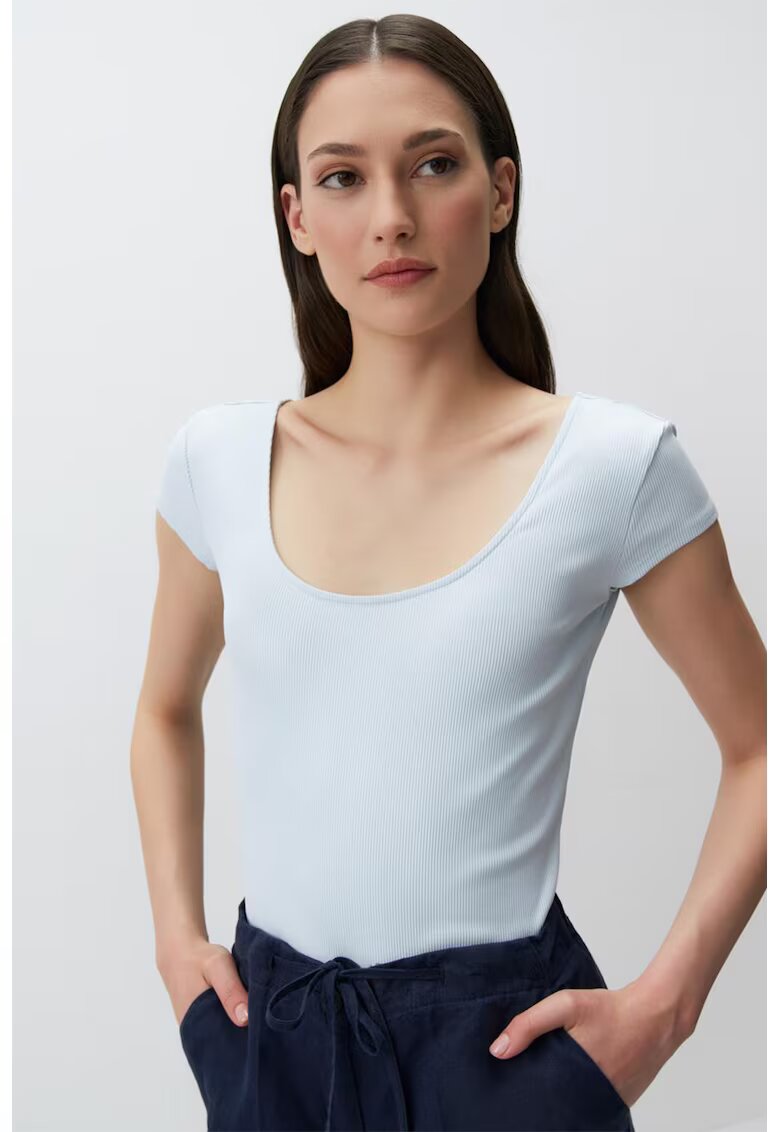 JIMMY KEY Tricou slim fit cu decolteu amplu - Albastru glaciar