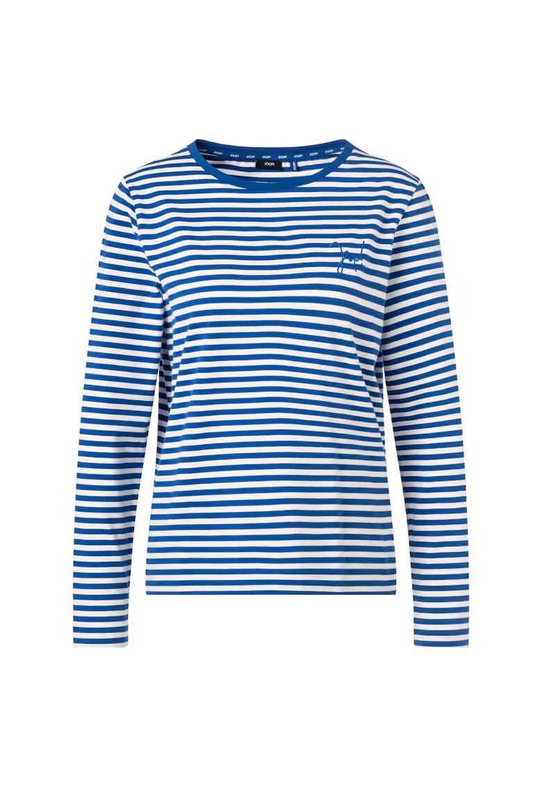 Joop! Bluza in dungi cu logo brodat - Alb/Albastru royal
