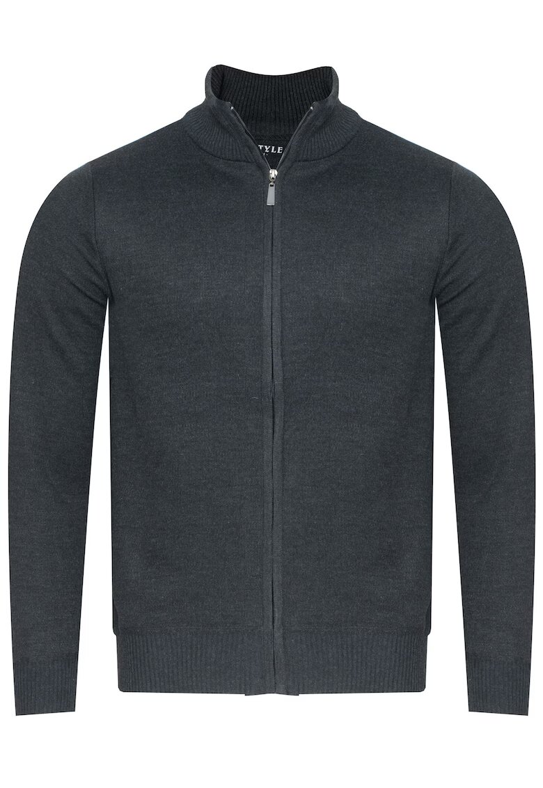 JSTYLE Pulover barbati - gri inchis - 100% poliester - model clasic cu guler pe jumatate