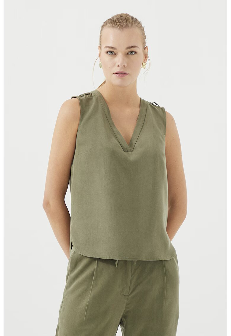 Just Like You Bluza din lyocel cu decolteu in V - fara maneci - Kaki
