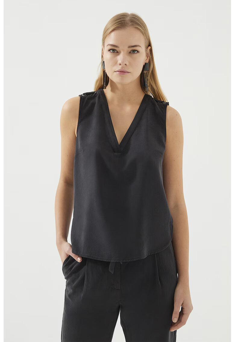 Just Like You Bluza din lyocel cu decolteu in V - fara maneci - Negru