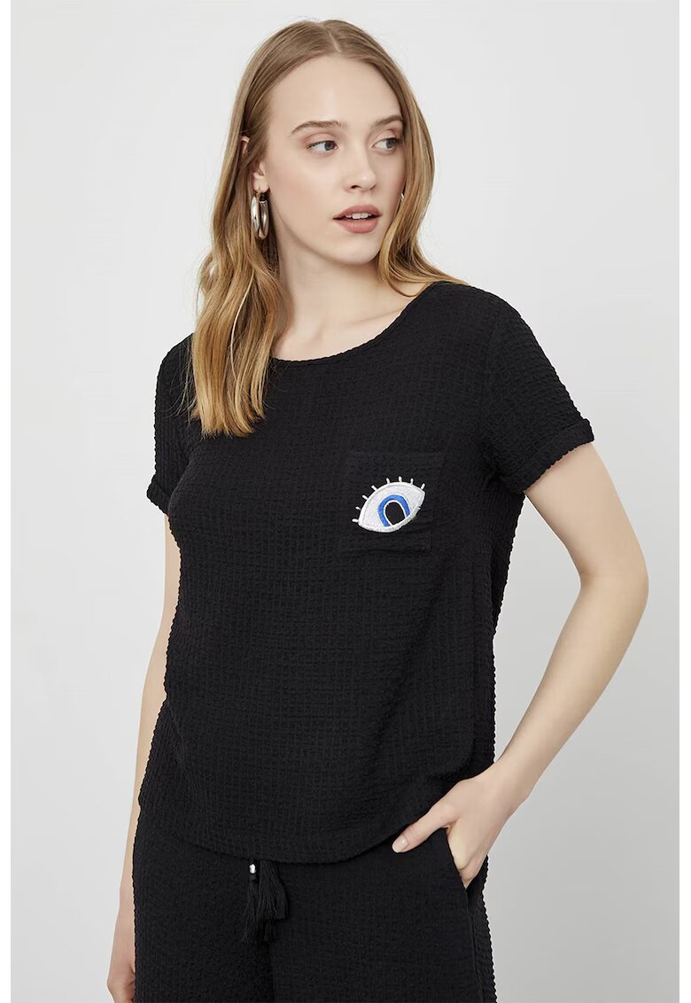 Just Like You Bluza texturata cu buzunar pe piept - Negru