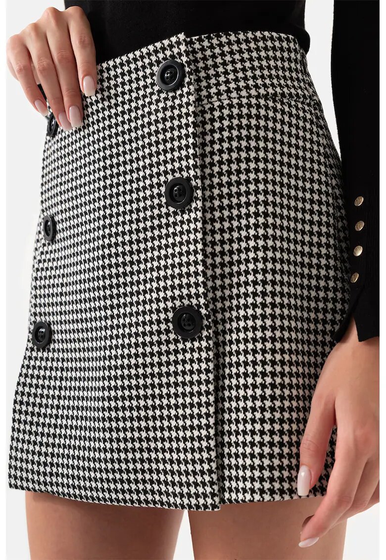 Just Like You Fusta mini cu model houndstooth - Negru/Alb murdar