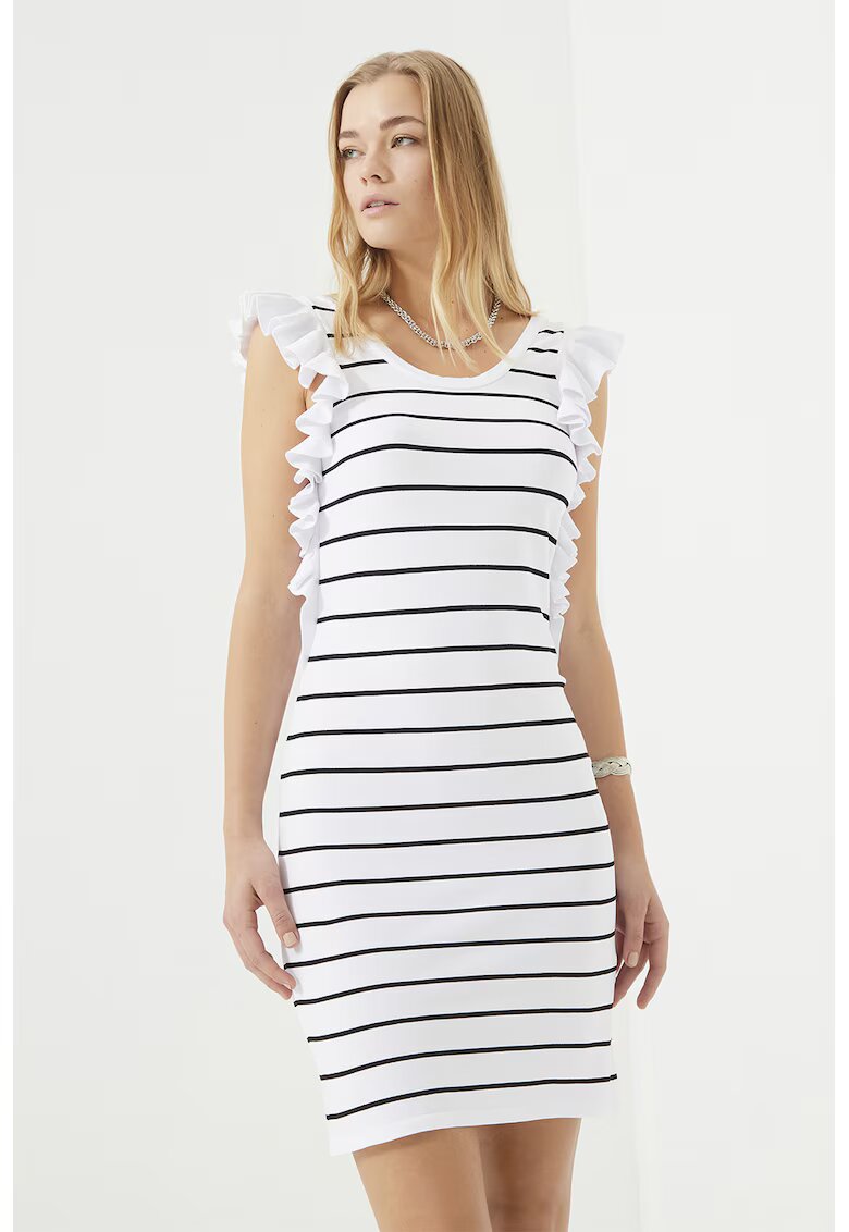 Just Like You Rochie cu volane si dungi - Negru/Alb optic