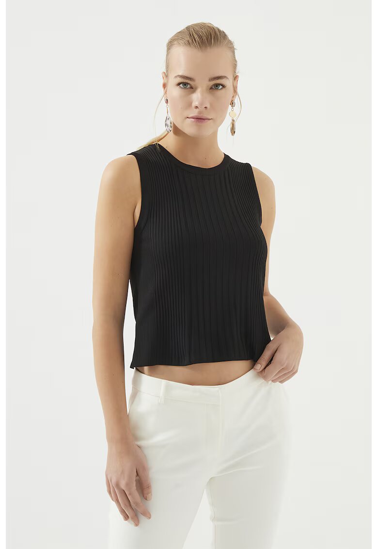 Just Like You Top crop cu striatii - Negru
