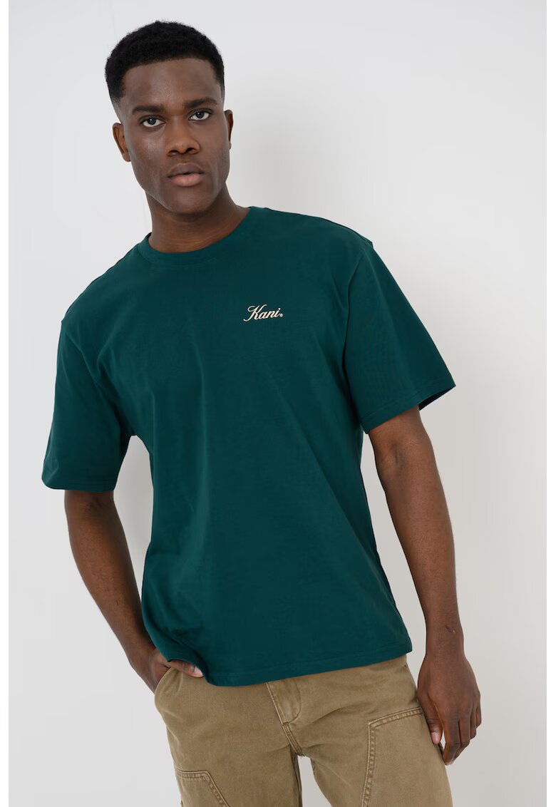 Karl Kani Tricou din bumbac cu imprimeu pe partea din spate - Bej/Verde englez