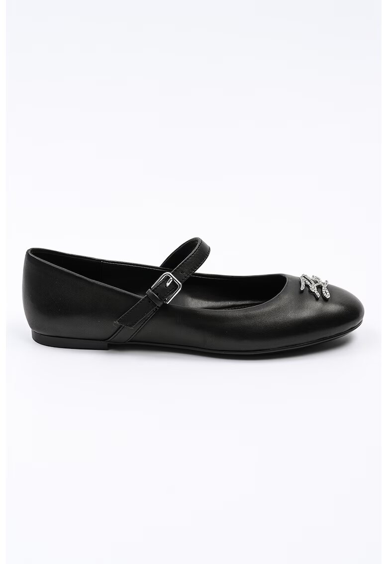Karl Lagerfeld Balerini Mary Jane din piele cu aplicatie logo metalica - Negru
