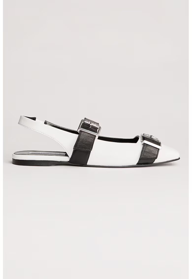 Karl Lagerfeld Balerini slingback din piele - Alb/Negru