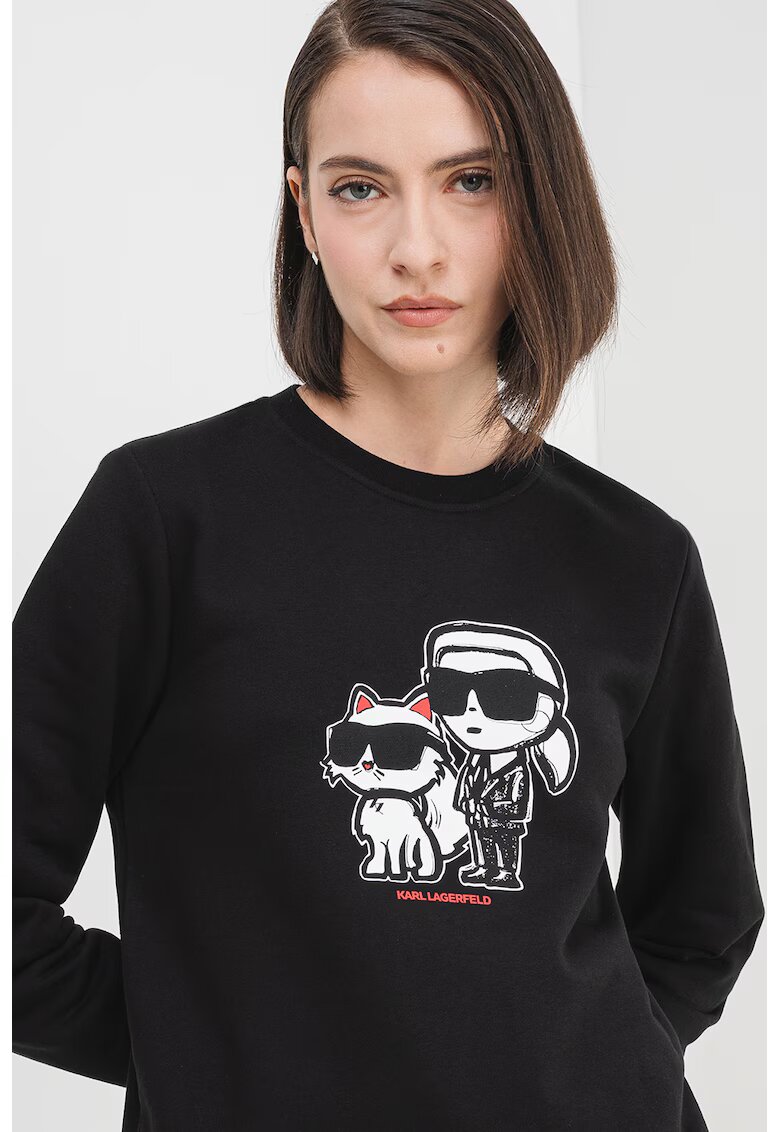 Karl Lagerfeld Bluza de trening cu decolteu la baza gatului si imprimeu logo - Negru