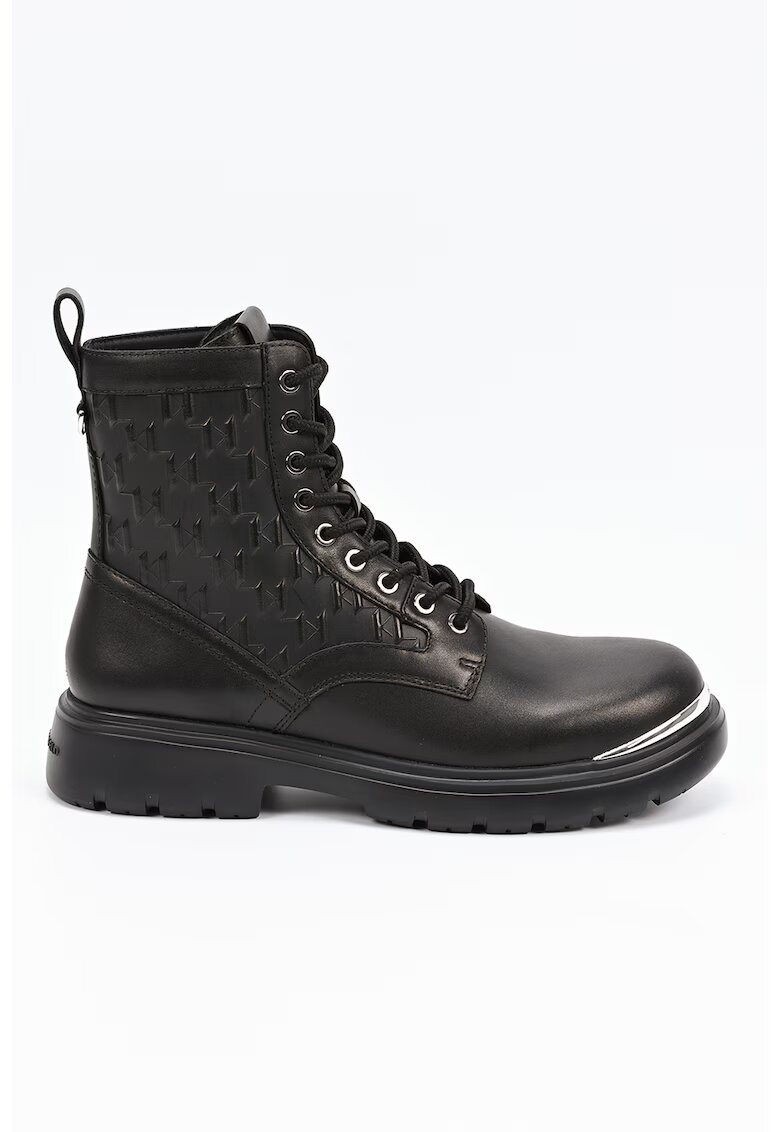 Karl Lagerfeld Botine de piele cu segmente cu monograma - Negru/Argintiu
