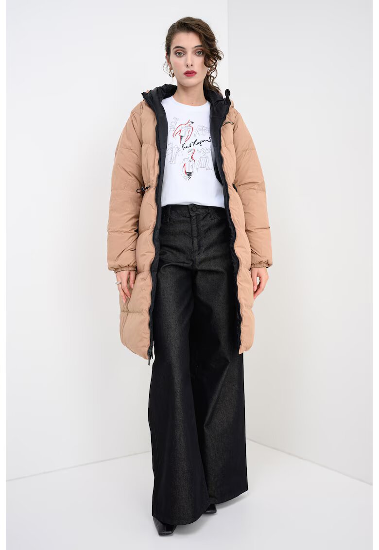 Karl Lagerfeld Jacheta lunga cu aspect pufos si model reversibil - Negru stins