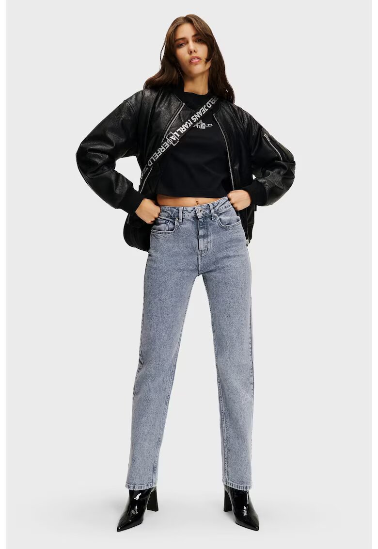 Karl Lagerfeld Jeans Blugi drepti cu talie inalta - Gri