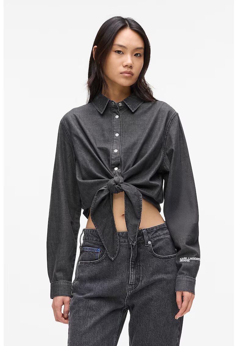Karl Lagerfeld Jeans Camasa crop cu prindere frontala - Gri inchis