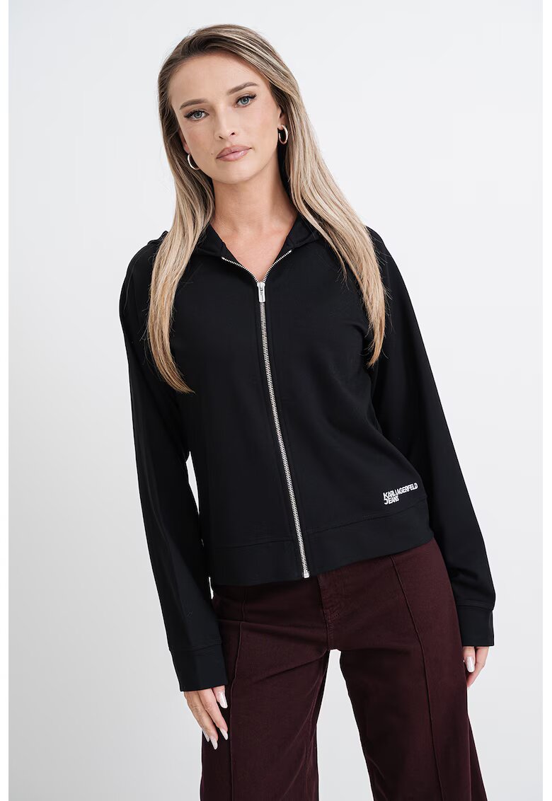 Karl Lagerfeld Jeans Hanorac cu fermoar si model uni - Negru