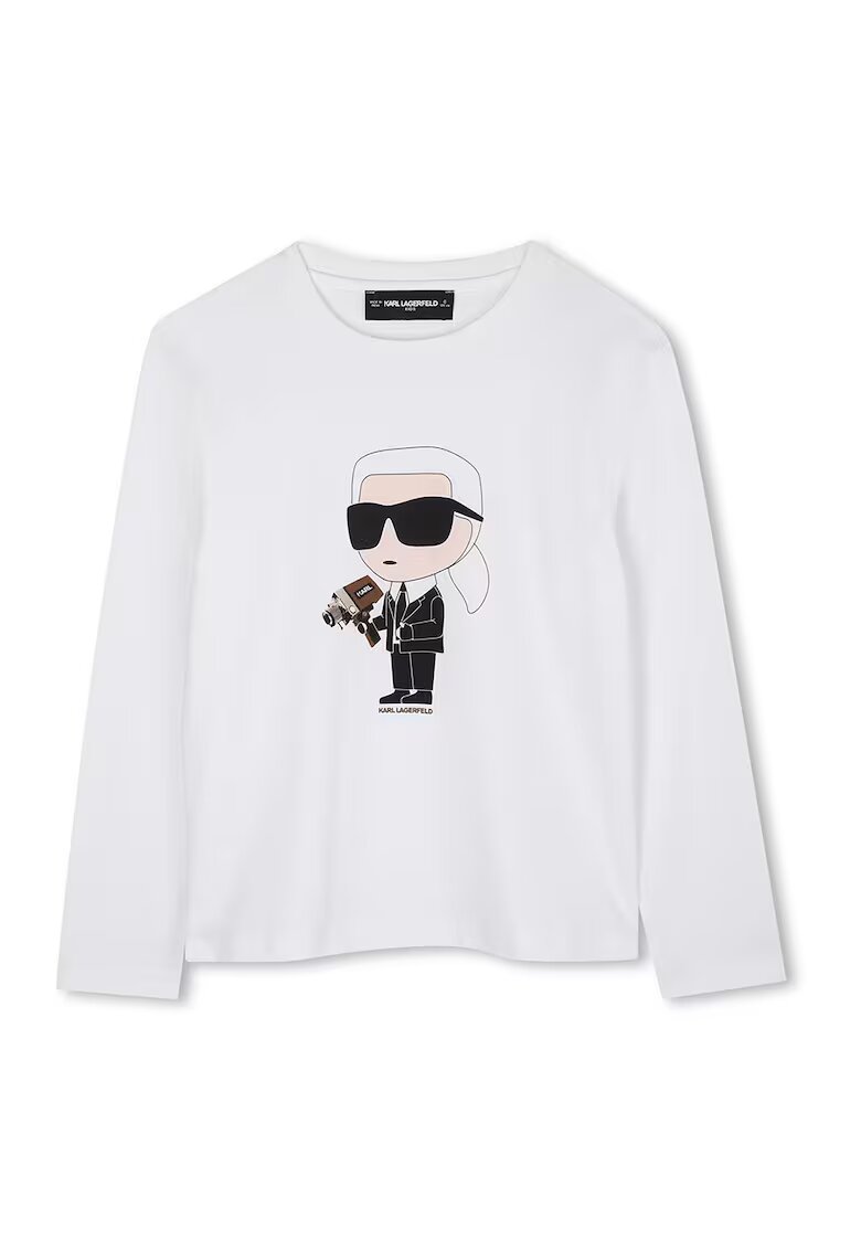 KARL LAGERFELD KIDS Bluza cu decolteu la baza gatului si imprimeu logo - Negru/Gri deschis