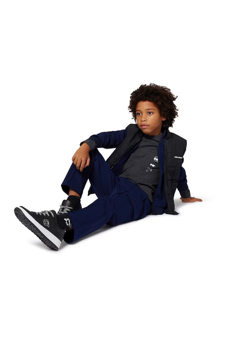 KARL LAGERFELD KIDS Bluza de trening cu decolteu la baza gatului si imprimeu logo - Alb/Gri antracit