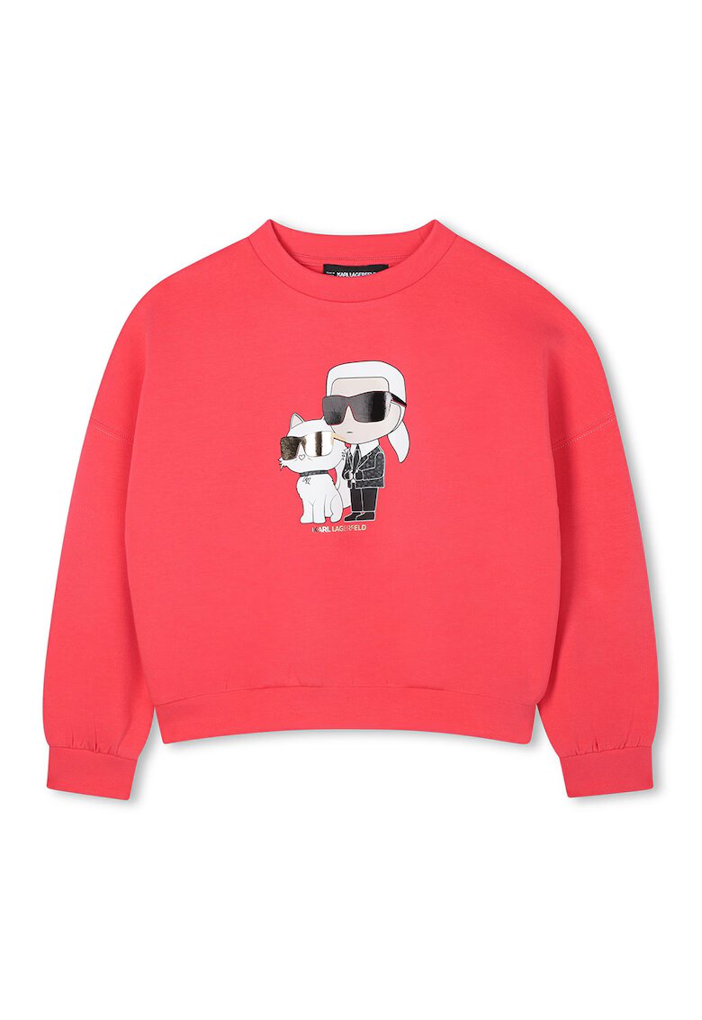KARL LAGERFELD KIDS Bluza de trening cu imprimeu logo si decolteu la baza gatului - Coral