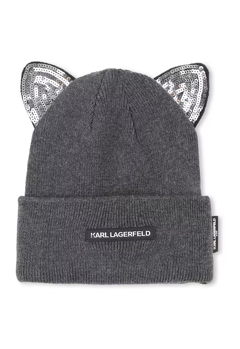 KARL LAGERFELD KIDS Caciula din amestec de bumbac cu logo - Argintiu/Gri inchis