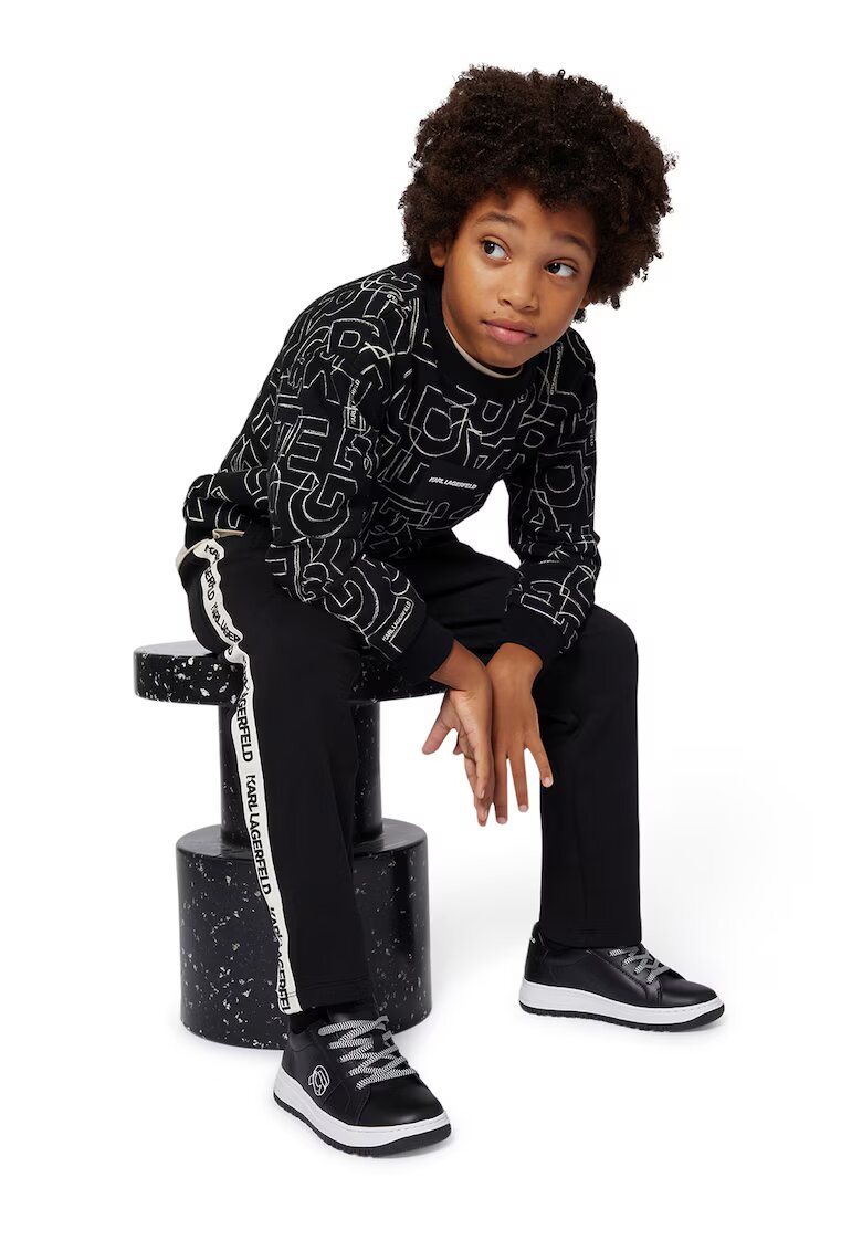 KARL LAGERFELD KIDS Pantaloni din amestec de bumbac cu logo - Alb fildes/Negru