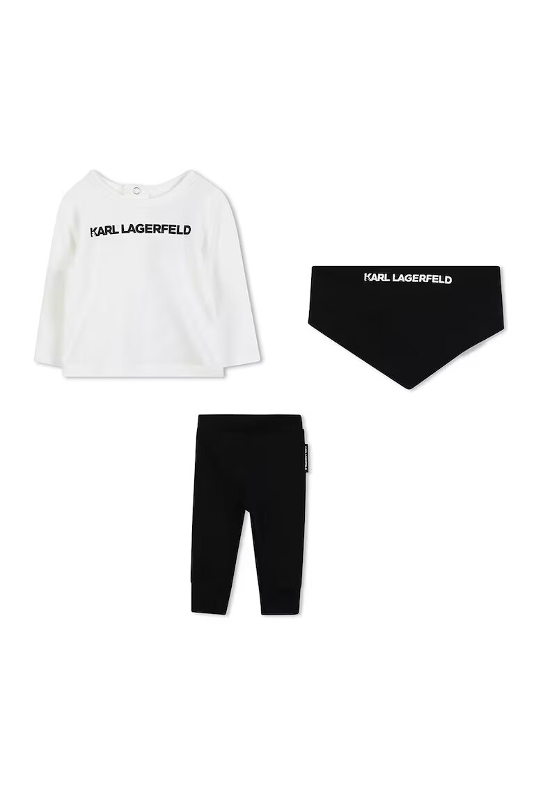 KARL LAGERFELD KIDS Set de bluza - pantaloni si bavetica din bumbac - Alb/Negru