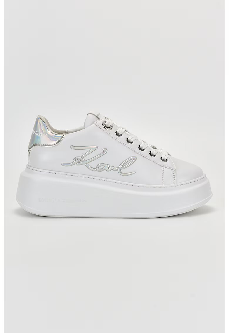 Karl Lagerfeld Pantofi sport din piele cu talpa wedge si logo - Alb/Argintiu