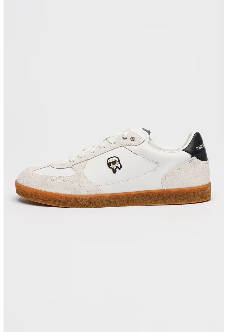 Karl Lagerfeld Pantofi sport din piele si piele intoarsa cu aplicatie logo - Alb