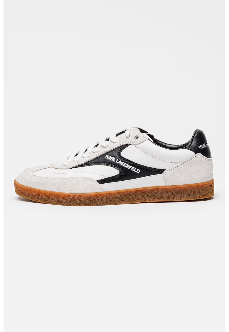 Karl Lagerfeld Pantofi sport din piele si piele intoarsa cu talpa plata